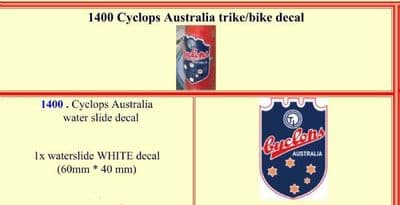1400 Cyclops Australia Trike / Bike decal