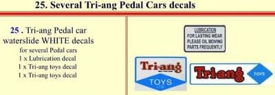 25 Several Tri-ang Pedal Cars decals