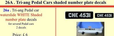 26A Tri-ang Pedal Cars shaded number plate decals