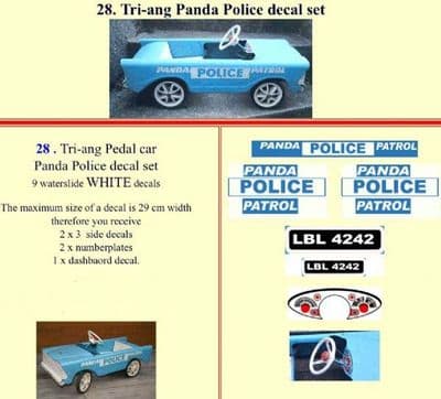 28 Tri-ang Panda Police White Waterslide decal set