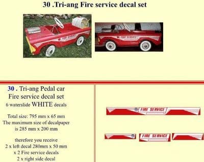 30 Tri-ang Fire service decal set