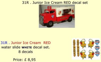31R . Tri-ang Junior Ice Cream RED decal set