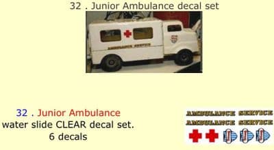 32 . Tri-ang Junior Ambulance decal set