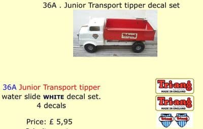 36A . Tri-ang Junior Transport tipper decal set
