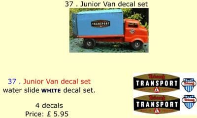 37 . Tri-ang Junior Van decal set