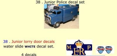 38 . Tri-ang Junior Police decal set