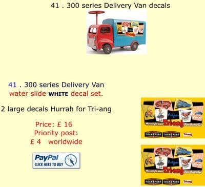 41 . Tri-ang 300 series Delivery Van decals