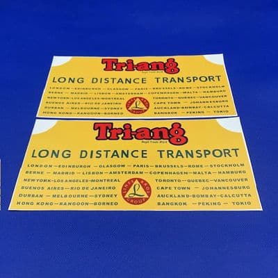 45 . Tri-ang 300 series Long Distance Van Yellow decals (Peel & Stick set of 2 )