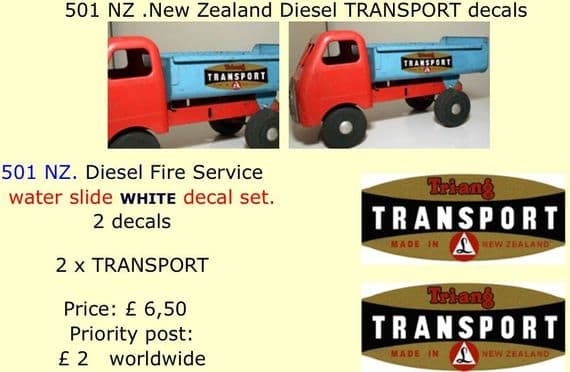 501 Tri-ang NZ .New Zealand Diesel TRANSPORT decals