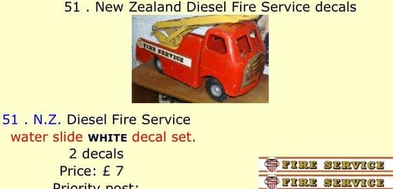 51 . Tri-ang New Zealand Diesel Fire Service decals