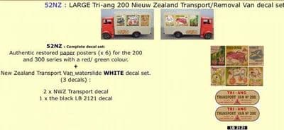 52NZ LARGE Tri-ang 200 New Zealand Transport / Removal Van Paper and White decal set