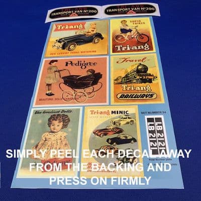 54 LARGE Tri-ang 200 Blue & Red Transport / Removal Van (Peel & Stick set of 9 )