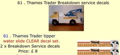 61 . Tri-ang Thames Trader Breakdown service decals