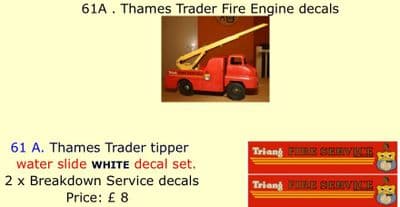 61A . Tri-ang Thames Trader Fire Engine decals