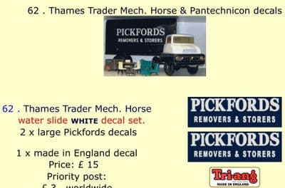 62 . Tri-ang Thames Trader Mech. Horse & Pantechnicon decals