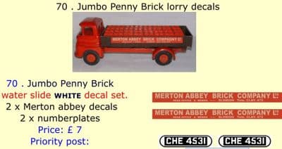 70 . Tri-ang Jumbo Penny Brick lorry decals