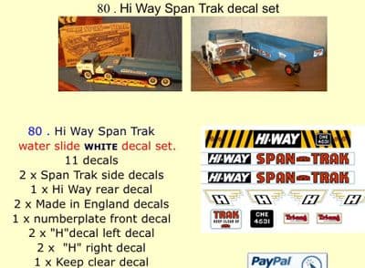 80 . Tri-ang Hi Way Span Trak decal set