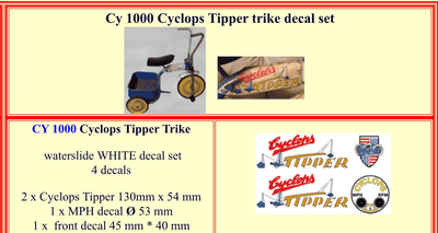 CY1000 Cyclops Tipper trike decal set