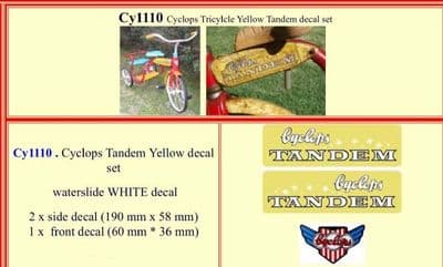 CY1110 Cyclops Tricylcle Yellow Tandem decal set