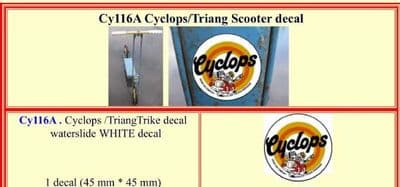 CY116A Cyclops / Triang Scooter decal