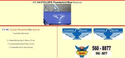 CY340 Cyclops Thunderbird Blue Pedal Car decal set