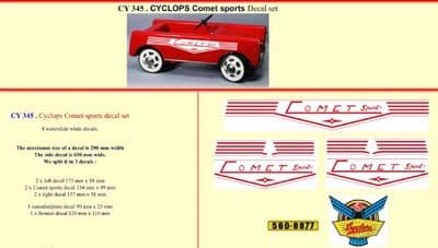 CY345 Cyclops Comet sports Pedal Car decal set