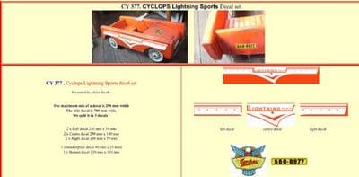 CY377 Cyclops Lightning Sports Pedal Car decal set