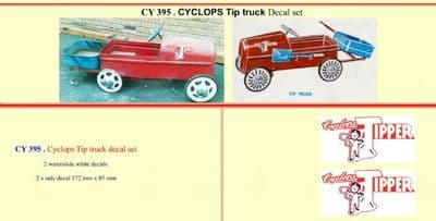 CY395 Cyclops Tip truck Pedal Car decal set