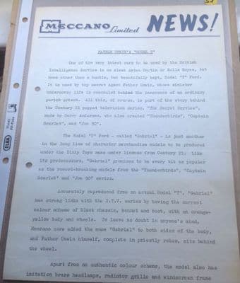 Dinky Toys Liverpool original Press 2 page letter 21/8/1969 introducing Dinky 285 