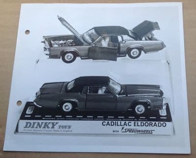 Dinky Toys Liverpool original Press Photographs (2) and 2 page letter introducing Dinky 174 Ford Mercury Cougar & Dinky 175 Cadillac Eldorado