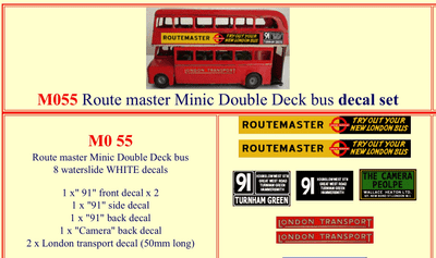 M055 Tri-ang ( Triang ) Minic Routemaster Double Decker bus decal set