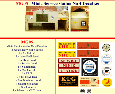 MG05 Tri-ang ( Triang ) Minic Service Station No. 4 Decal set