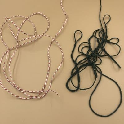 Tri-ang ( Triang ) 2mm dia KL44 Dark Green or Red & White cord for several Models (Per 3 feet  )