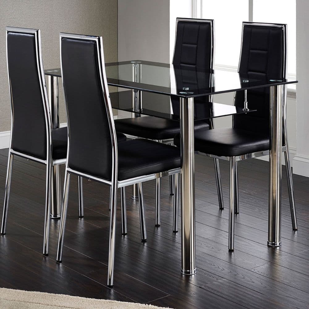 Black - Chrome 4 Seater Dining Set