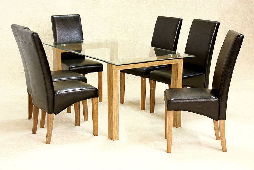 Clear Glass top Dining set With 6 Chairs Oak