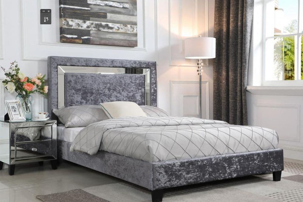 Crushed Velvet & Mirror Double Bed