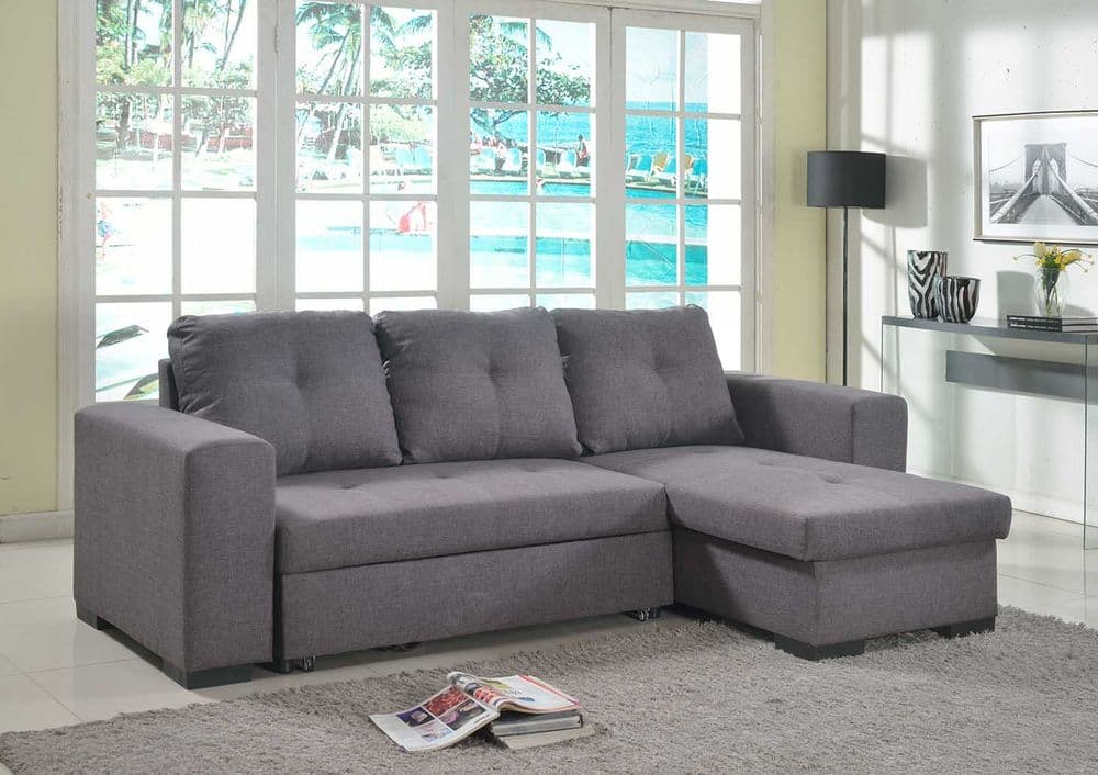 Gianni Linen Fabric Storage Chaise Sofa Bed In Grey
