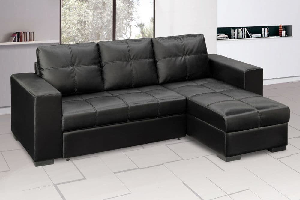 Gianni PU Leather Storage Chaise Sofa Bed In Black