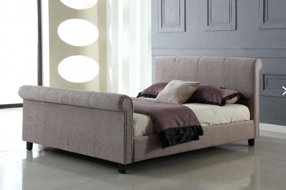 Kingsize  Sleigh Bed Chenille Mink