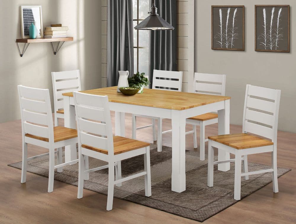 Light Oak & White Coloured Dining Table and 6 Chairs