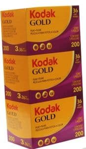 Kodak Gold 200 iso 35mm 36 exposure Colour Print Camera Film 3  PACK SPECIAL
