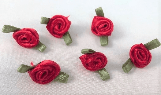Light Green Ribbon Roses 004-13 Small Ribbon Roses with green leaves | M. Courts Ltd