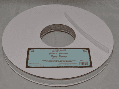 12mm White Cotton Covered Plastic Boning Easy Sew.  20 metres