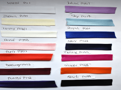 19mm Satin Bias Binding on 25 metre reels.  comes in 23 colours