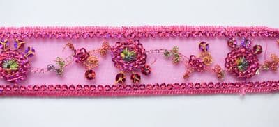 1B82 Organza Braid.  30mm wide.  Cerise Pink.  10 metres