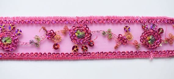 1B82 Organza Braid.  3omm wide.  Cerise Pink.  10 metres | M Courts Ltd