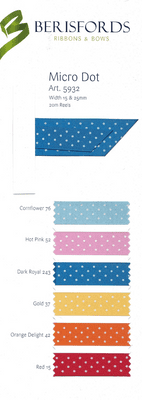 5932 Micro Dot Ribbon.15 & 25mm. . 6 colours. 20  metres