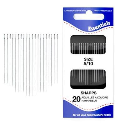 70011 Sharps 5/10 Hand Sewing Needles. 20 needles per wallet, 5 Wallets Per Pack