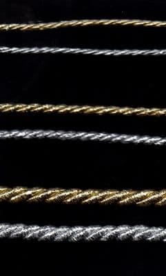 7807 Lurex Cord.  3, 5 & 7mm. Gold & Silver. 25 metres