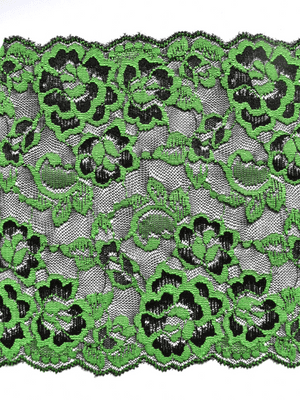 Black & Green Stretch Lace. 6 1/2